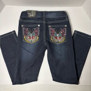 Vigoss Girls Jeans With Cute Stitch Butterfly Back Pockets Straight Leg Denim